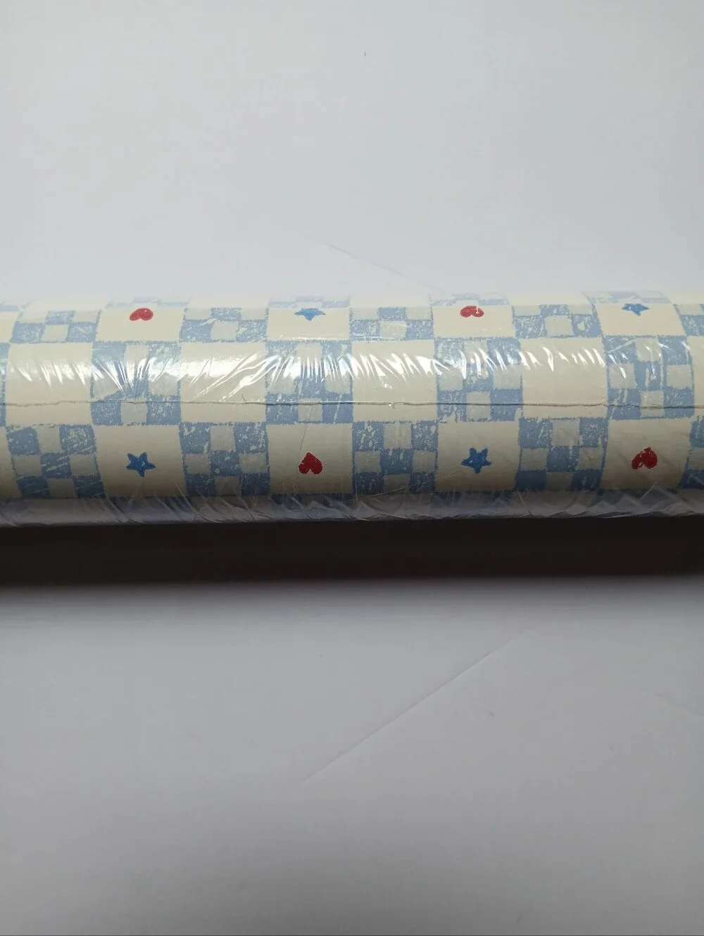 Vtg Eisenhart Double Roll Americana Blue Checkered Gingham W/ Stars And Hearts